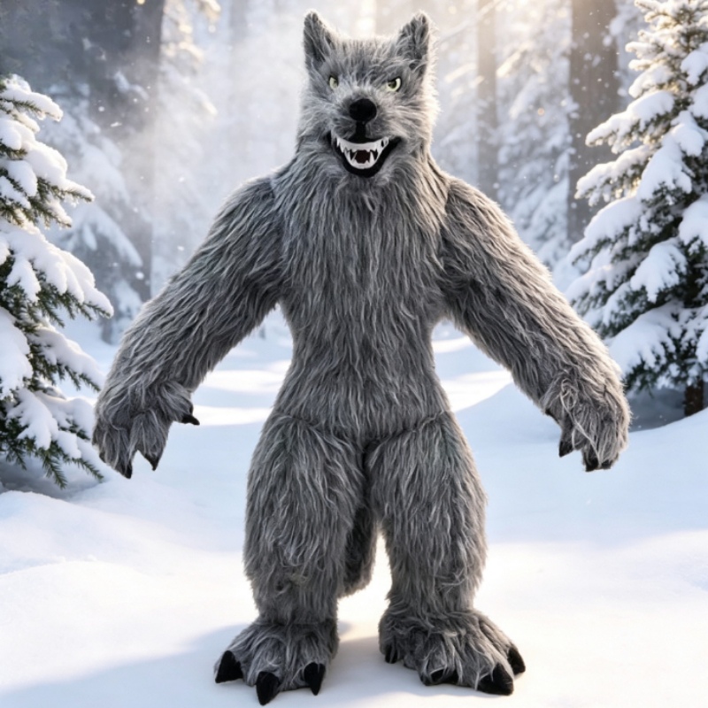 Dolls - Riesiges aufblasbares graues Wolfsmaskottchenkostüm, pelziger Anzug
