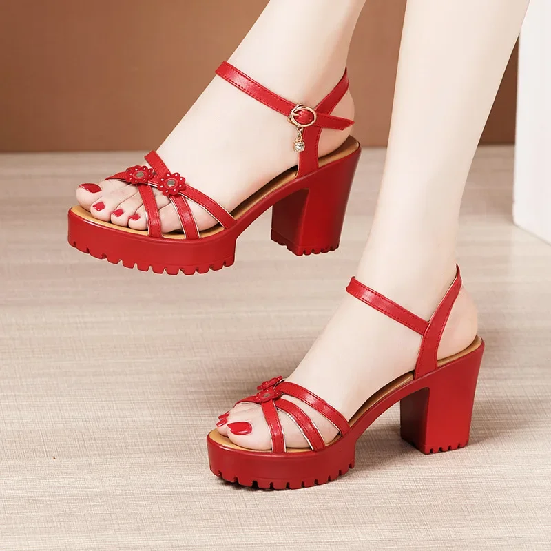 Building Blocks - 8cm Kleine Größe 32-43 Elegante Blumen-Lederschuhe